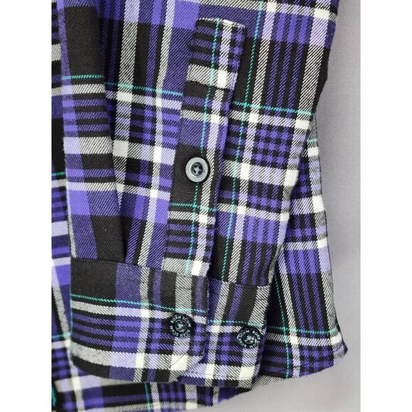 Born Scum Bottom Feeder Shirt Mens Medium Purple Black Plaid Flannel Button Down - Picture 8 of 16